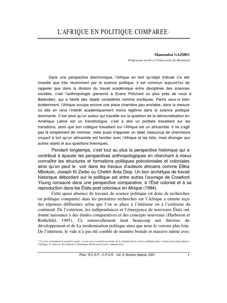 Mamoudou Gazibo Introduction à La Politique Africaine L'Afrique en Politique Comparee - Mamoudou Gazibo | PDF | Afrique | État