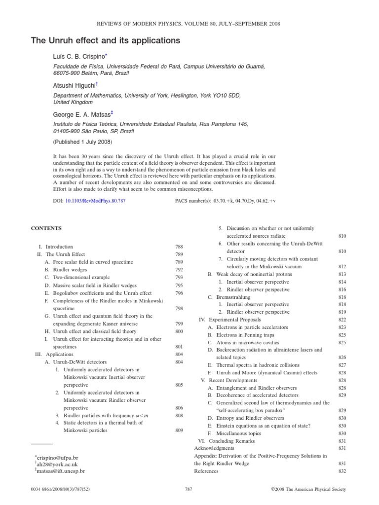 The Unruh Effect and Its Applications: Luís C. B. Crispino | PDF ...