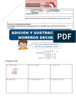 Ficha - de Trabajo - Matemática - Adición y Sustracción de Números Decimales