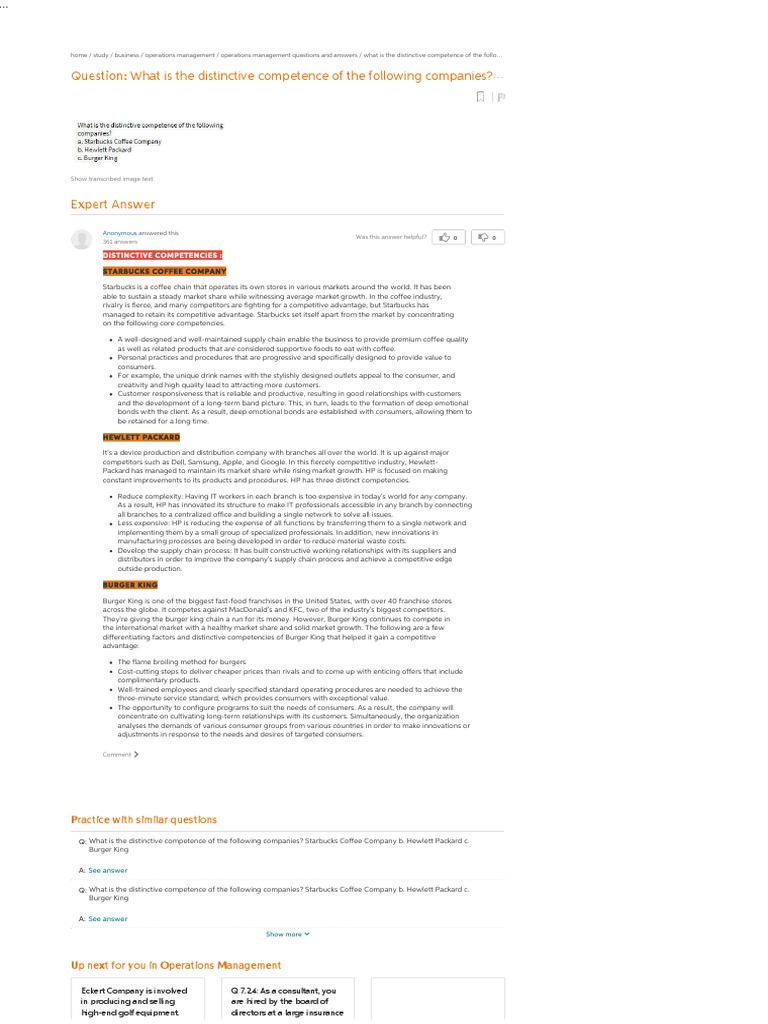 What Is The Distinctive Competence of The Followin. PDF Hewlett