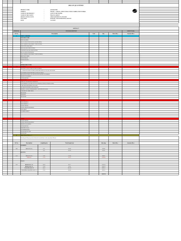 STRUCTURAL STEEL BILL | PDF | Flooring | Wall