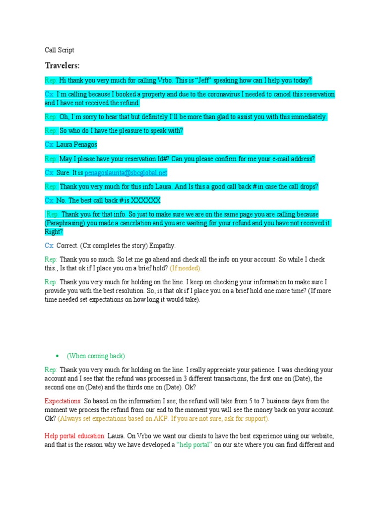 Call Script Vrbo Jeff's Team | PDF