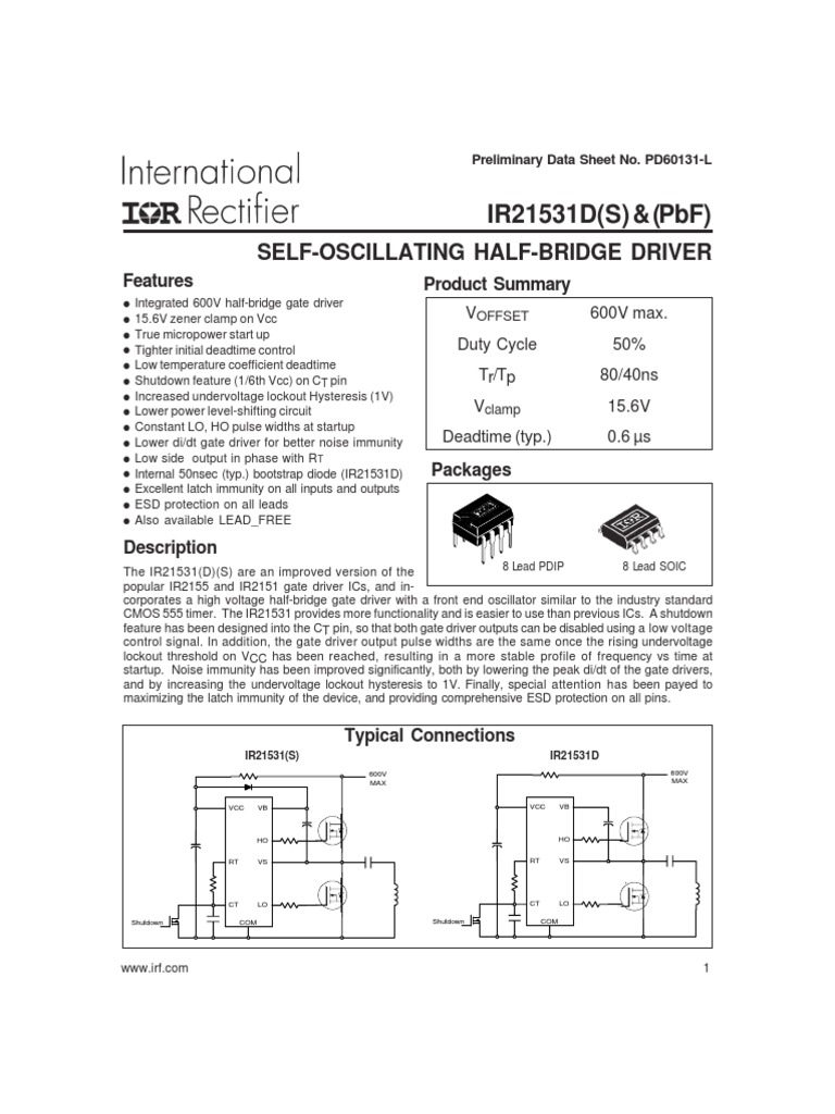 10 Pezzi IR21531S Driver Half Bridge SOP-8 - LO In Fase Con RT, Nuovo, Senza Marca