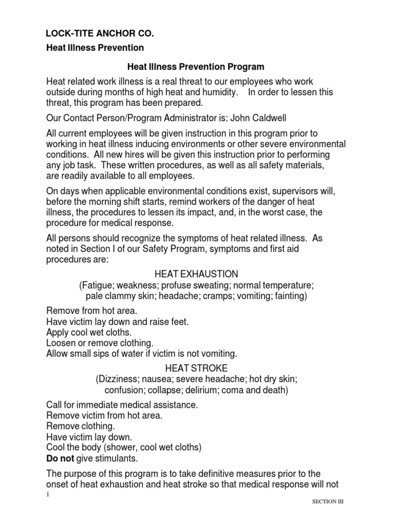 Heat Illness Prevention PDF Water Hyperthermia