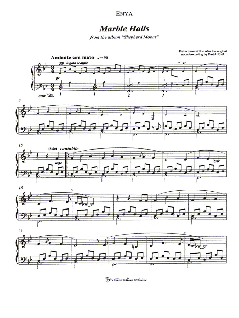 Sheet Music Piano Enya Marble Hall PDF