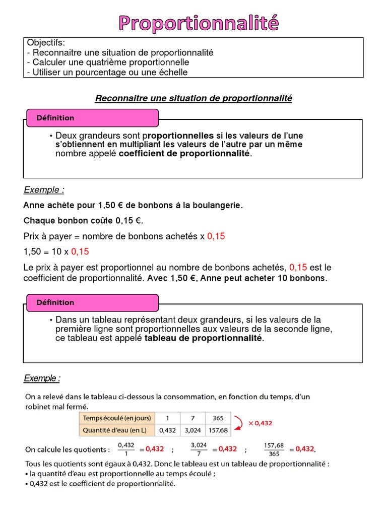 Proportionnalité et Quatrième Proportionnelle | PDF