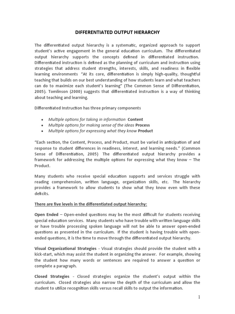 Differentiated Output Hierarchy Guide | PDF | Differentiated ...