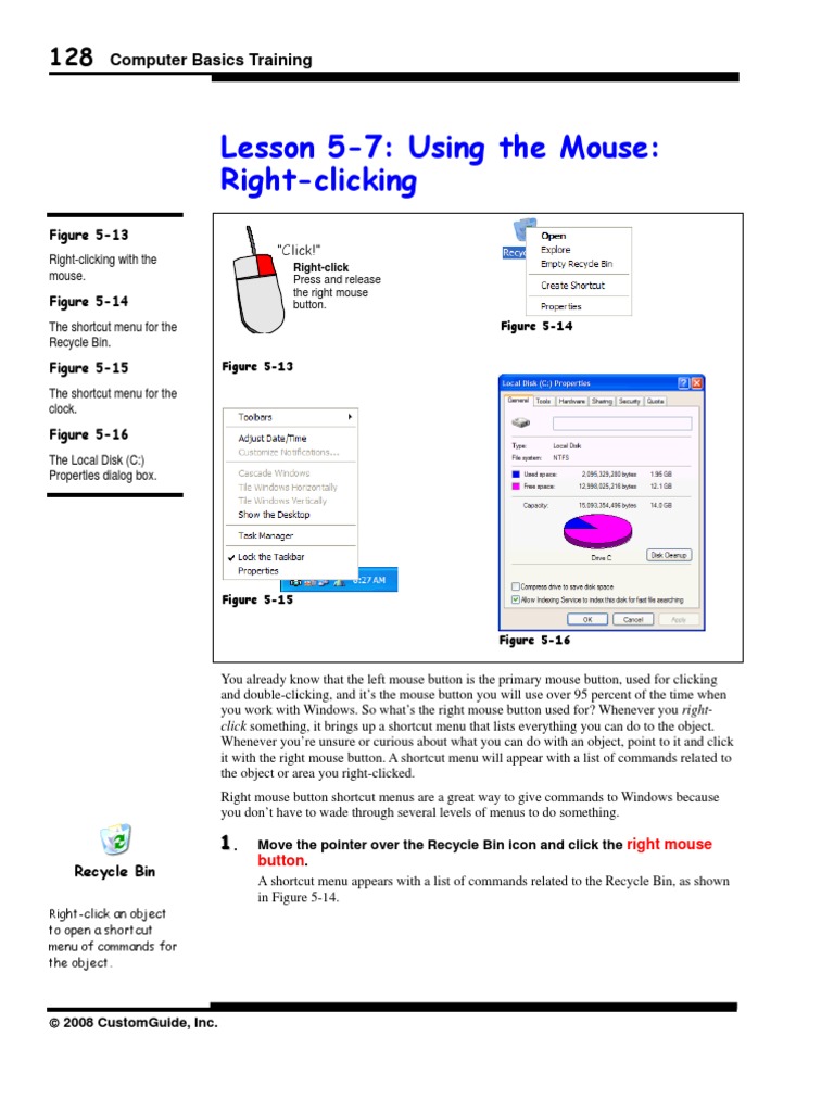Lesson 57 Using The Mouse RightClicking Computer Basics Training