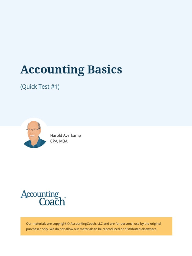 Accounting Basics Quick Test 1 | PDF | Debits And Credits | Equity ...