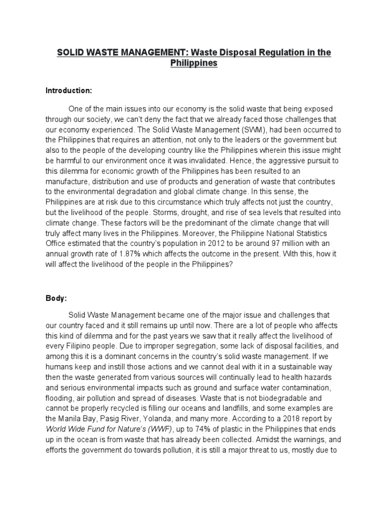 SOLID WASTE MANAGEMENT Waste Disposal Regulation in The Philippines