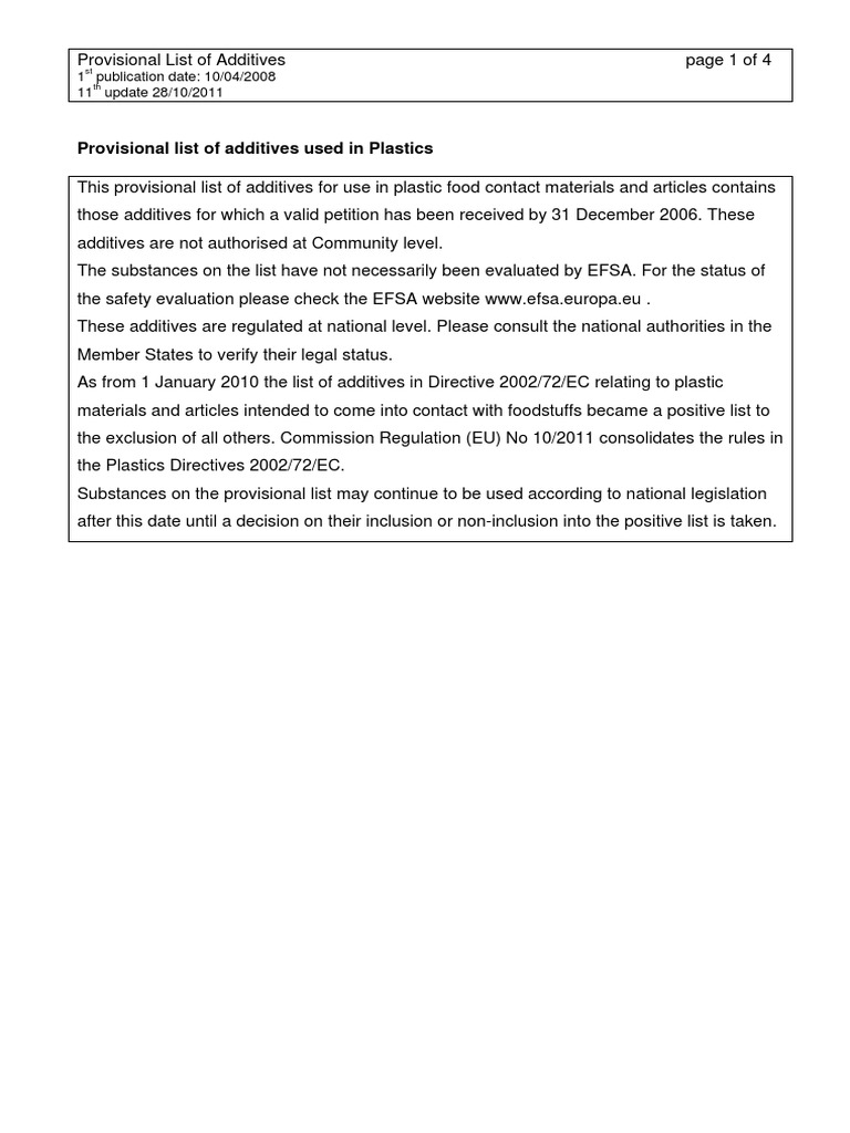 Provisional Additives for Food Plastics | PDF | Calcium | Aluminium