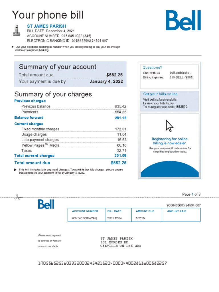 Bell Canada Phone Bill Summary | PDF | Payments | Taxation