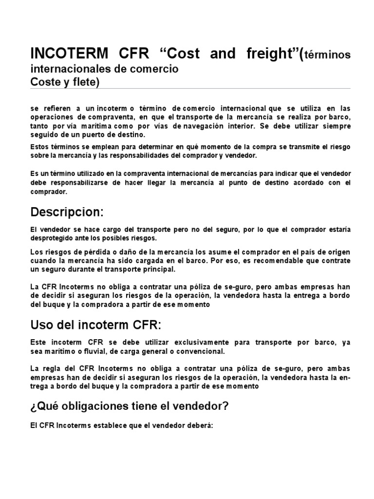 CFR Incoterms | PDF | Comercio | Economias