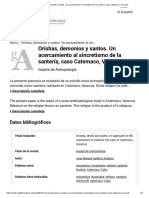 Orishas, Demonios y Santos. Un Acercamiento Al Sincretismo de La Santería, Caso Catemaco, Veracruz