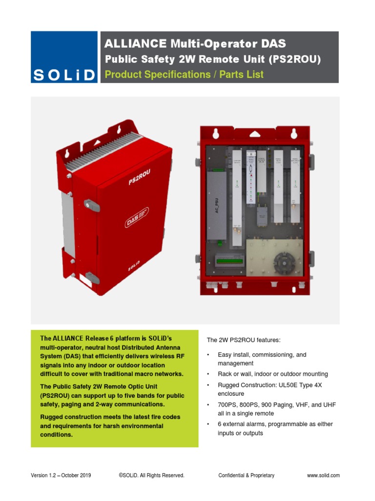 ALLIANCE Multi-Operator DAS: Product Specifications / Parts List | PDF ...