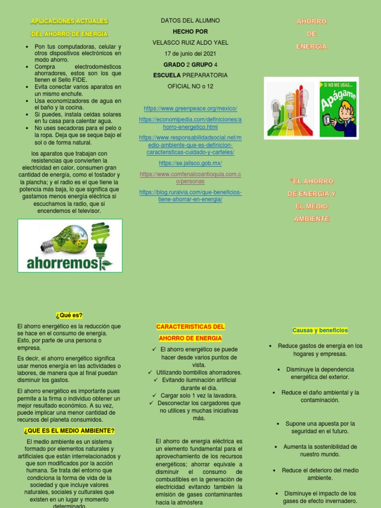 Triptico Del Ahorro de Energia | Descargar gratis PDF | Uso eficiente ...