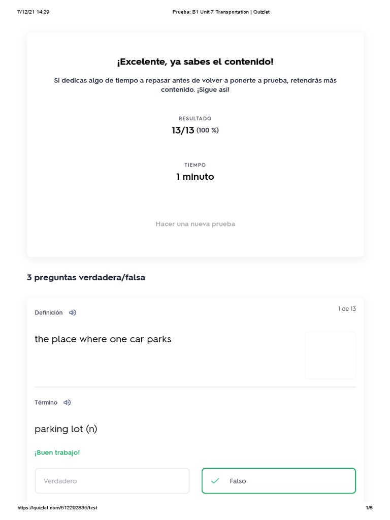 Prueba B1 Unit 7 Transportation Quizlet PDF