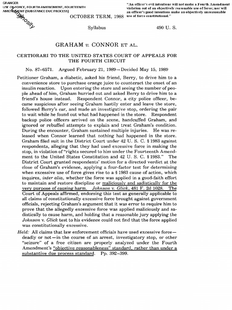 Graham v connor 1989 use of force qualified immunity pdf