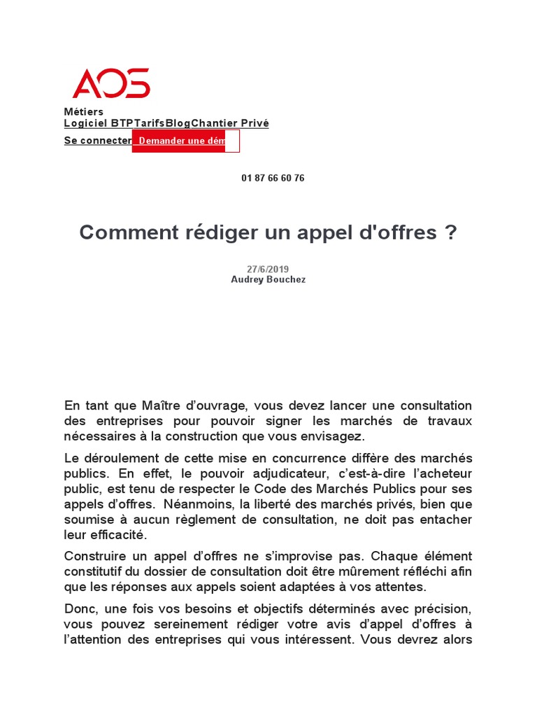 Rédiger un appel d'offres efficace | PDF | Entrepreneur principal