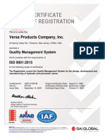 Versa Products Company ISO 90012015 Certification