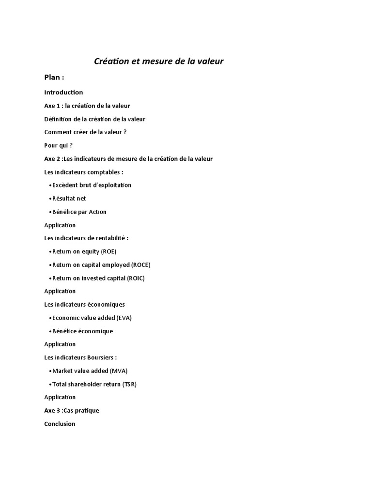 Création et mesure de la valeur économique | PDF | Finance et gestion ...