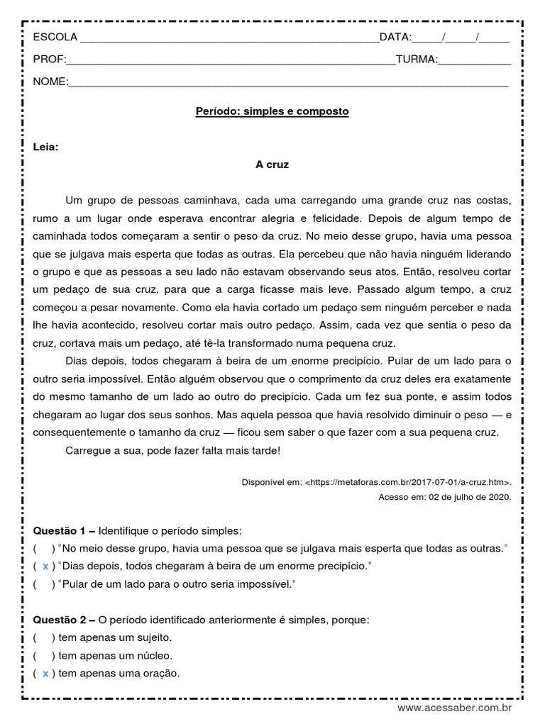 Atividades sobre Período Simples e Composto | PDF | Ciências e Matemática