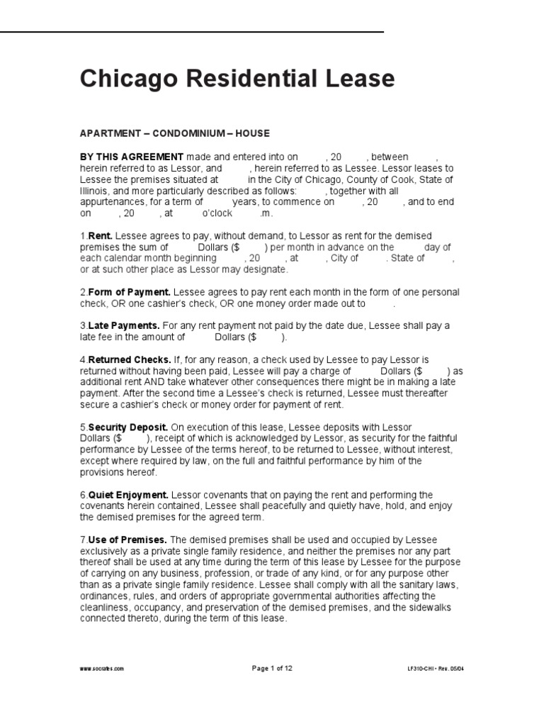 Chicago Residential Lease | PDF | Lease | Leasehold Estate