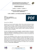 Comunicado No. 13 Retención Abusiva de Salarios en El Banco de La República