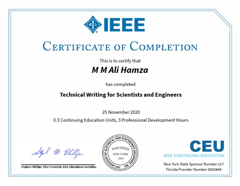 Ieee Certificate | PDF