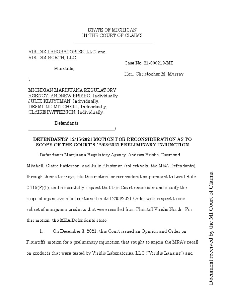 Filed Motion For Reconsideration With Exhibits PDF Injunction Justice