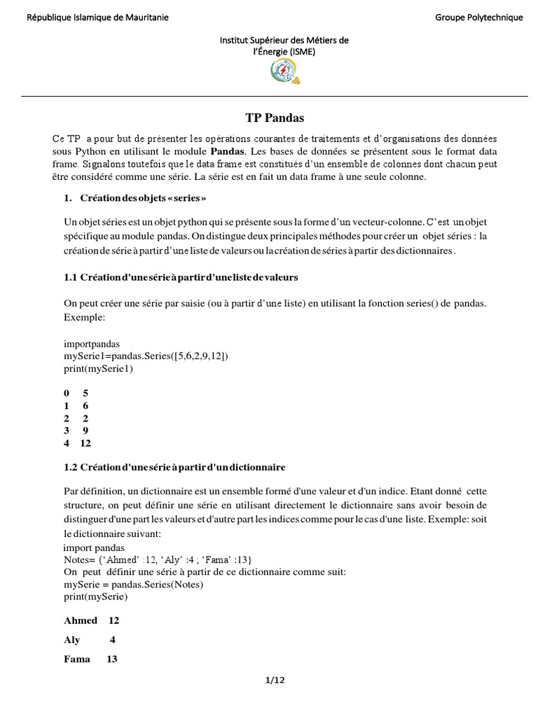 Introduction à Pandas en Python | PDF | Fichier texte | Python (Langage ...