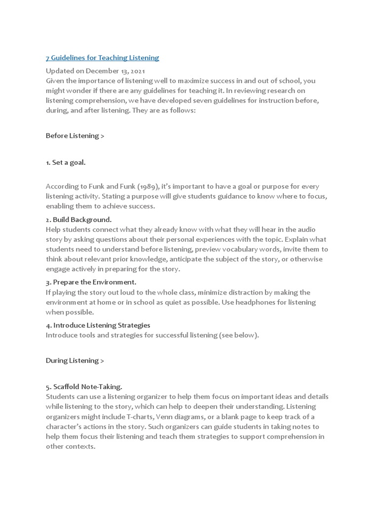 7 Guidelines for Effective Listening Teaching | PDF | Reading ...