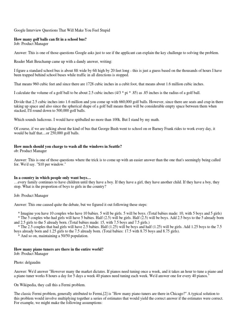 Google Interview Questions That Will Make You Feel Stupid | PDF ...