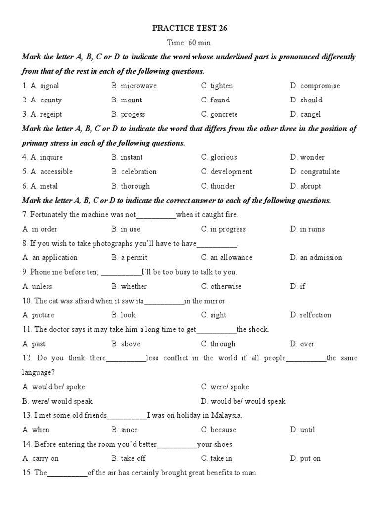 Practice Test 26 | PDF | Fish