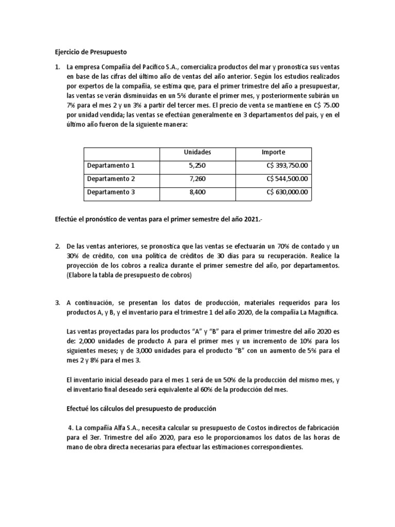 Ejercicio de Presupuesto | PDF | Presupuesto | Economias