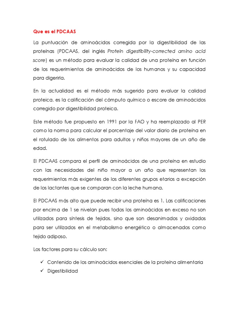 Qué es el PDCAAS y su evaluación | PDF