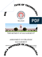 Department of Management : Assignment On Strategic Management
