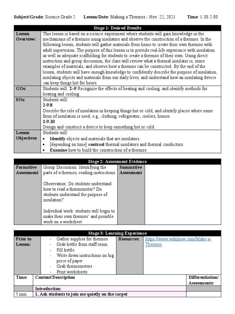 Grade 2 Science: Build a Thermos | PDF | Cognition | Learning