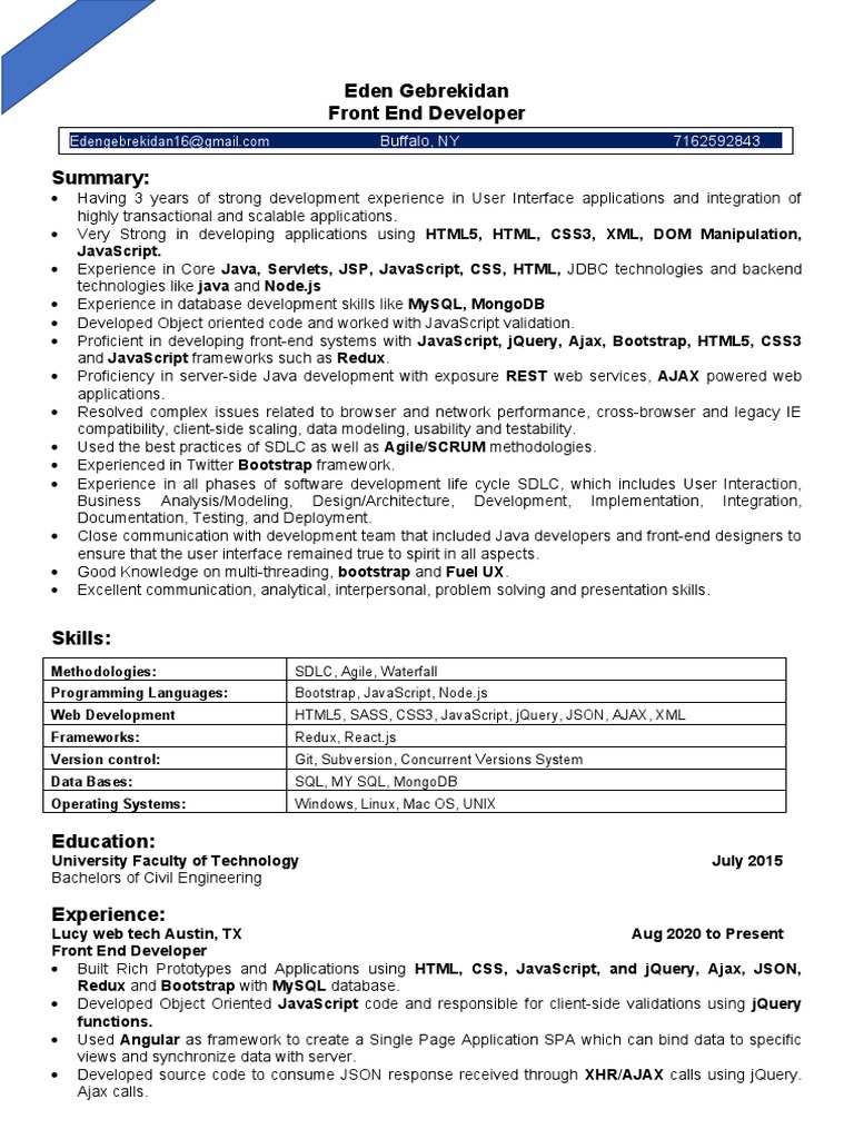 Front End Developer Resume Summary | PDF | J Query | Java Script