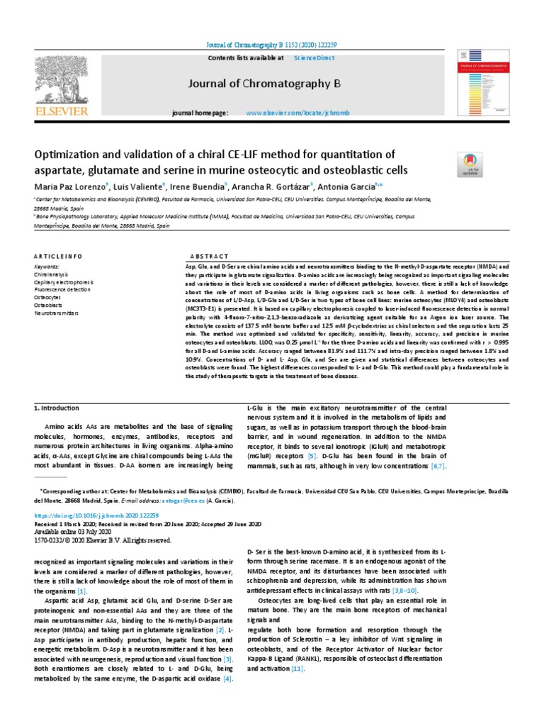 Journal of Chromatography B PDF Glutamic Acid Bone
