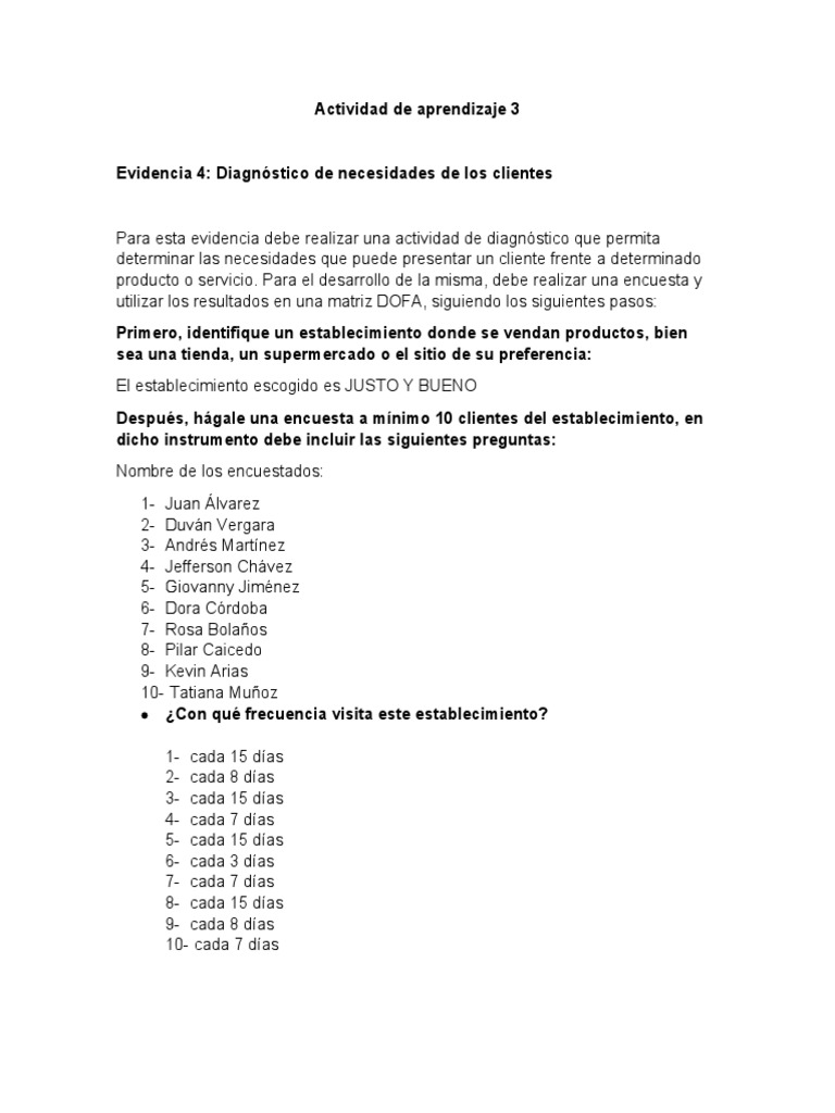 Actividad # 3 Evidencia 4 Diagnostico de Necesidades de Los Clientes ...