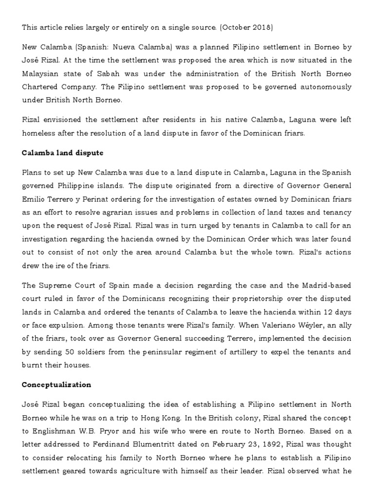 José Rizal's Proposed Filipino Settlement in North Borneo as an ...