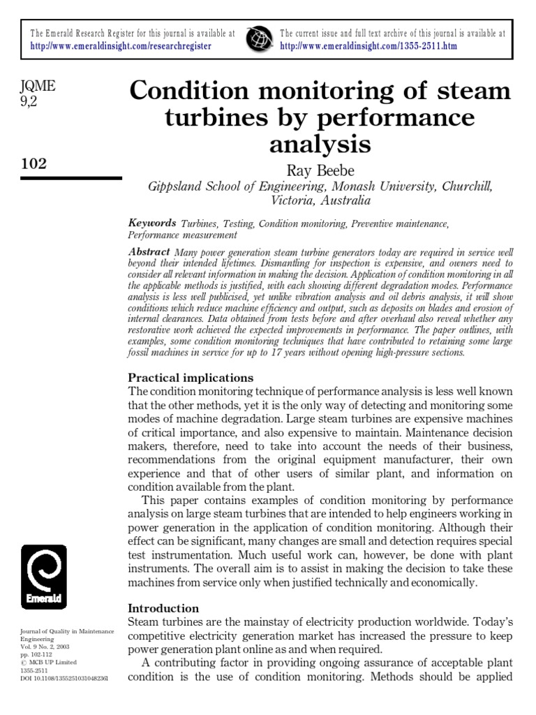 Performance Analysis in Steam Turbine Monitoring | PDF