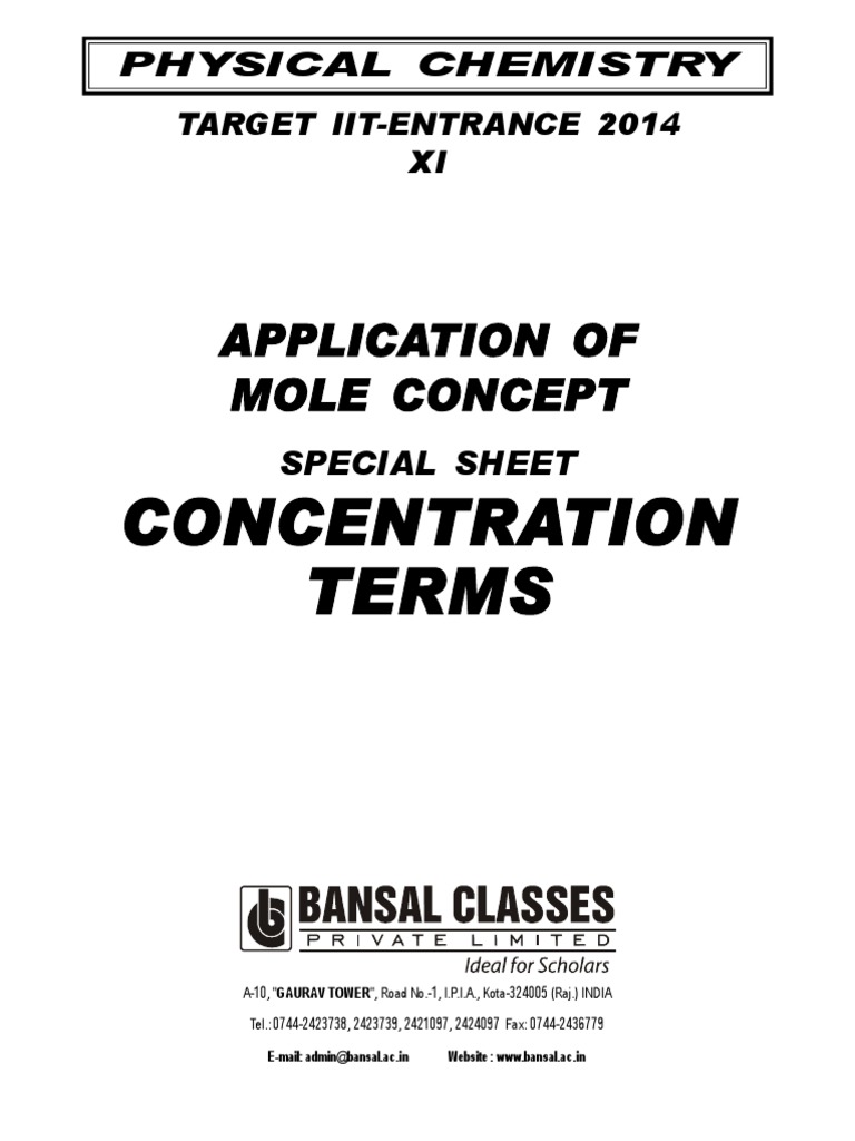 Mole Concept and Concentration Terms Guide | PDF | Mass Concentration ...