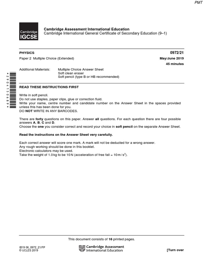 June 2019 (9-1) QP - Paper 2 CIE Physics IGCSE | PDF | Gamma Ray | Liquids