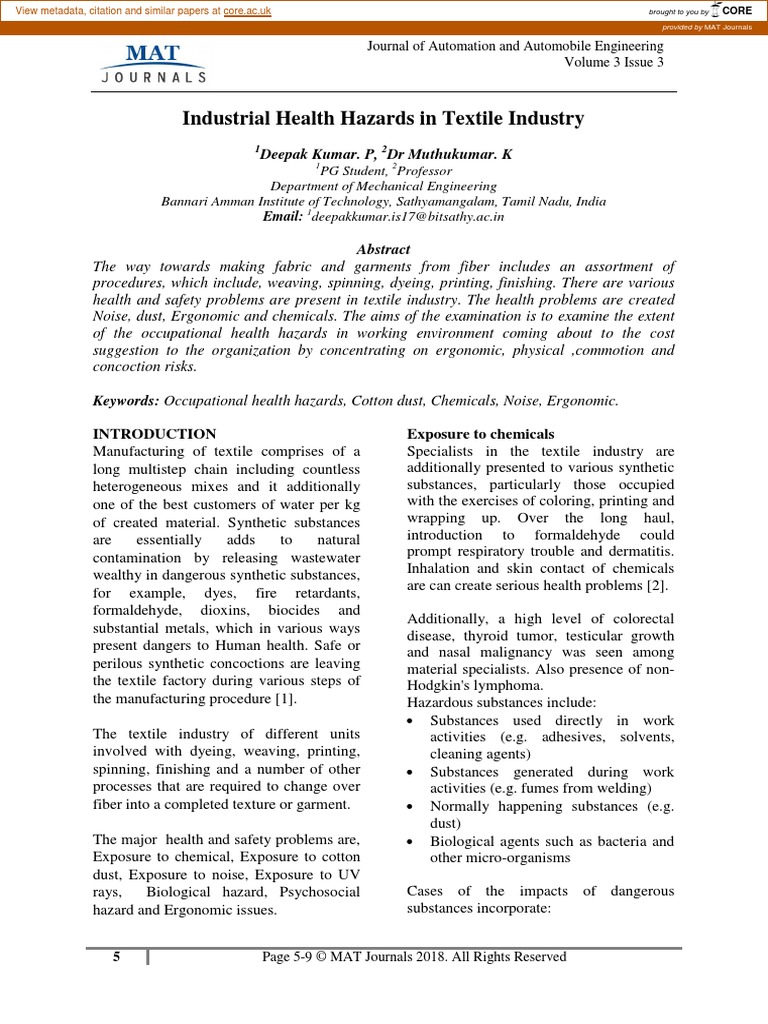 Industrial Health Hazards in Textile Industry | PDF | Occupational ...