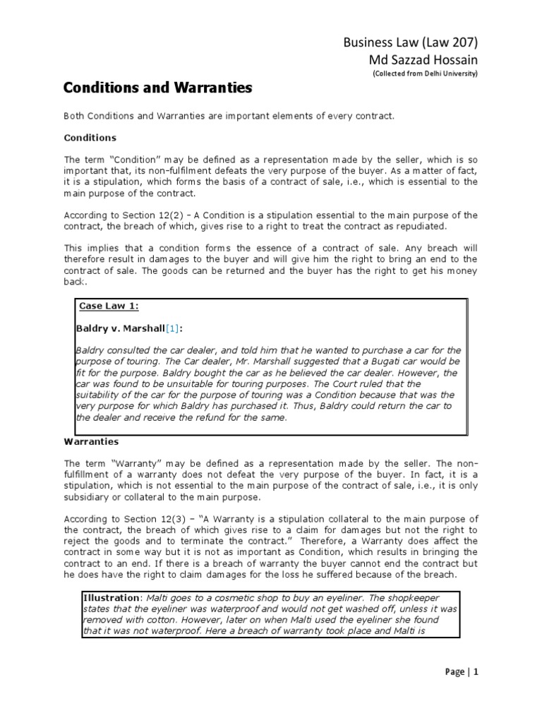 SOGA Condition & Warranty PDF Breach Of Contract Implied Warranty
