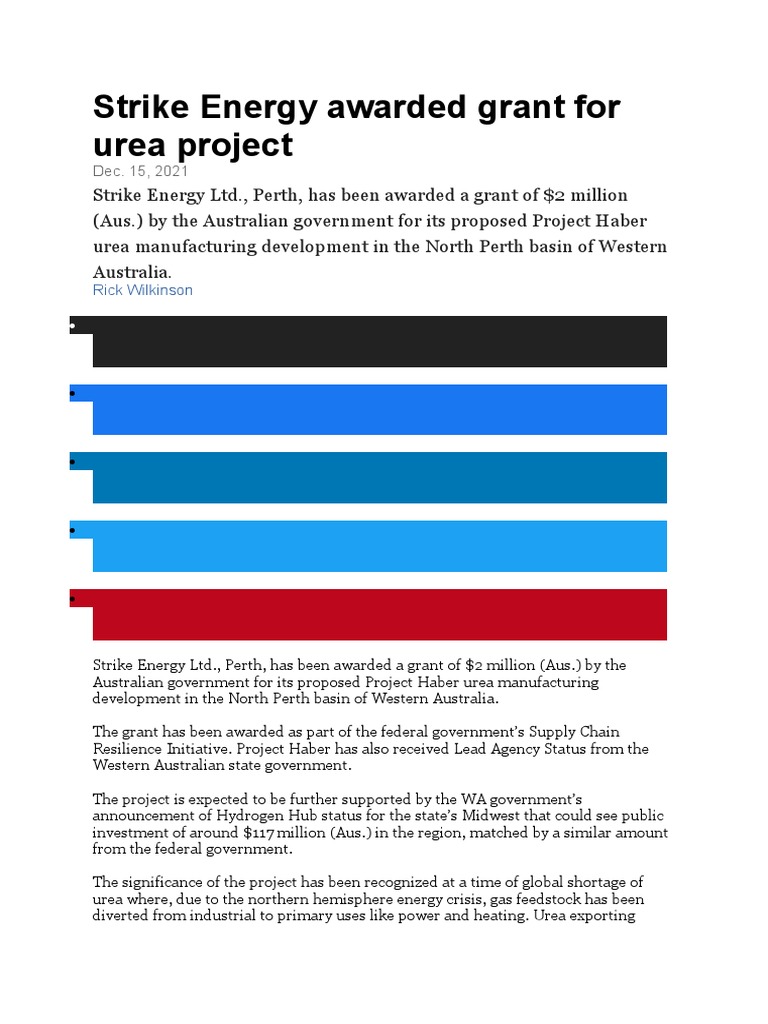 Strike Energy's $2M Grant for Urea Project | PDF | Australia | Urea