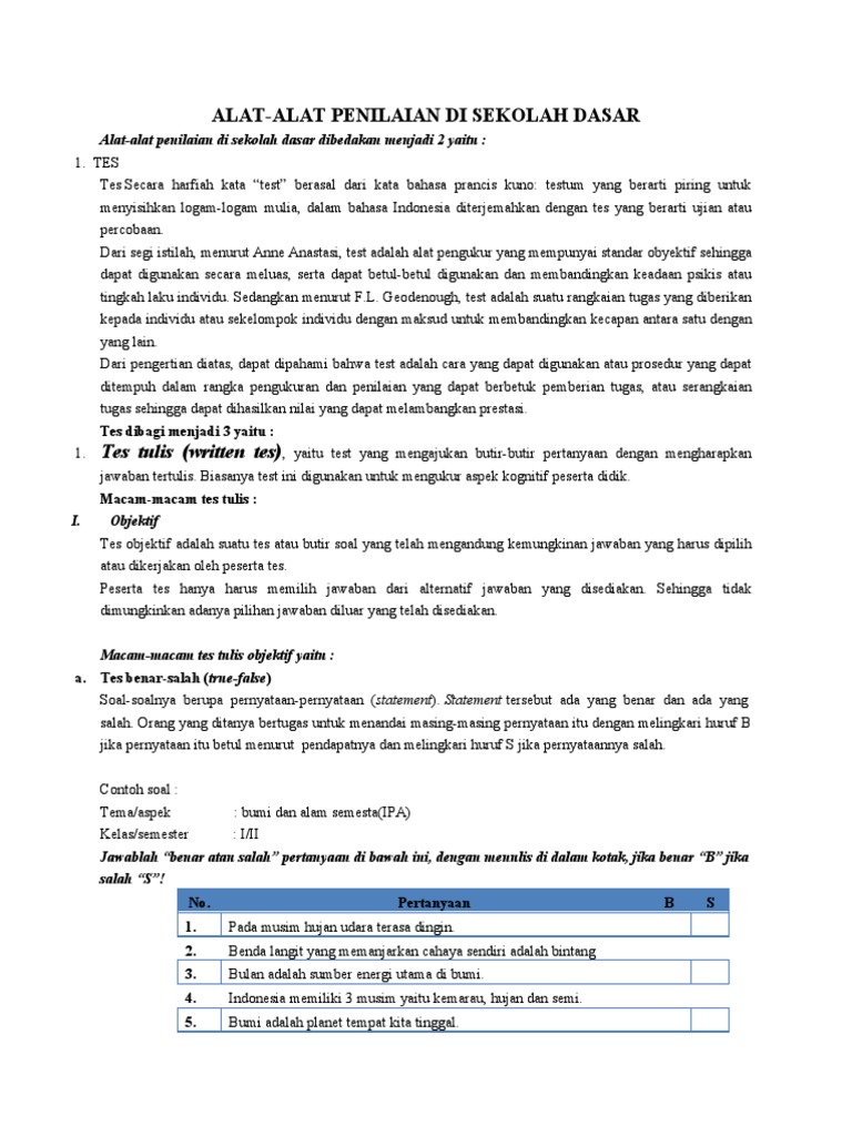 Contoh Soal Tes di Sekolah Dasar | PDF | Karier & Perkembangan | Seni ...