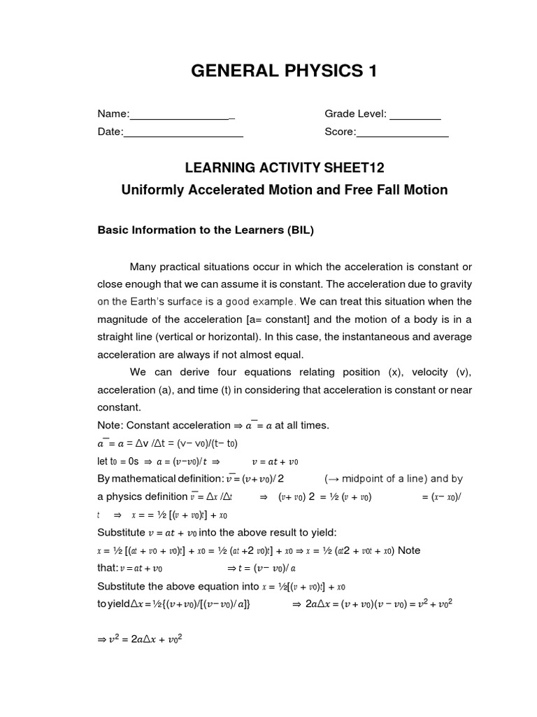 Uniformly Accelerated Motion Guide | PDF | Acceleration | Force